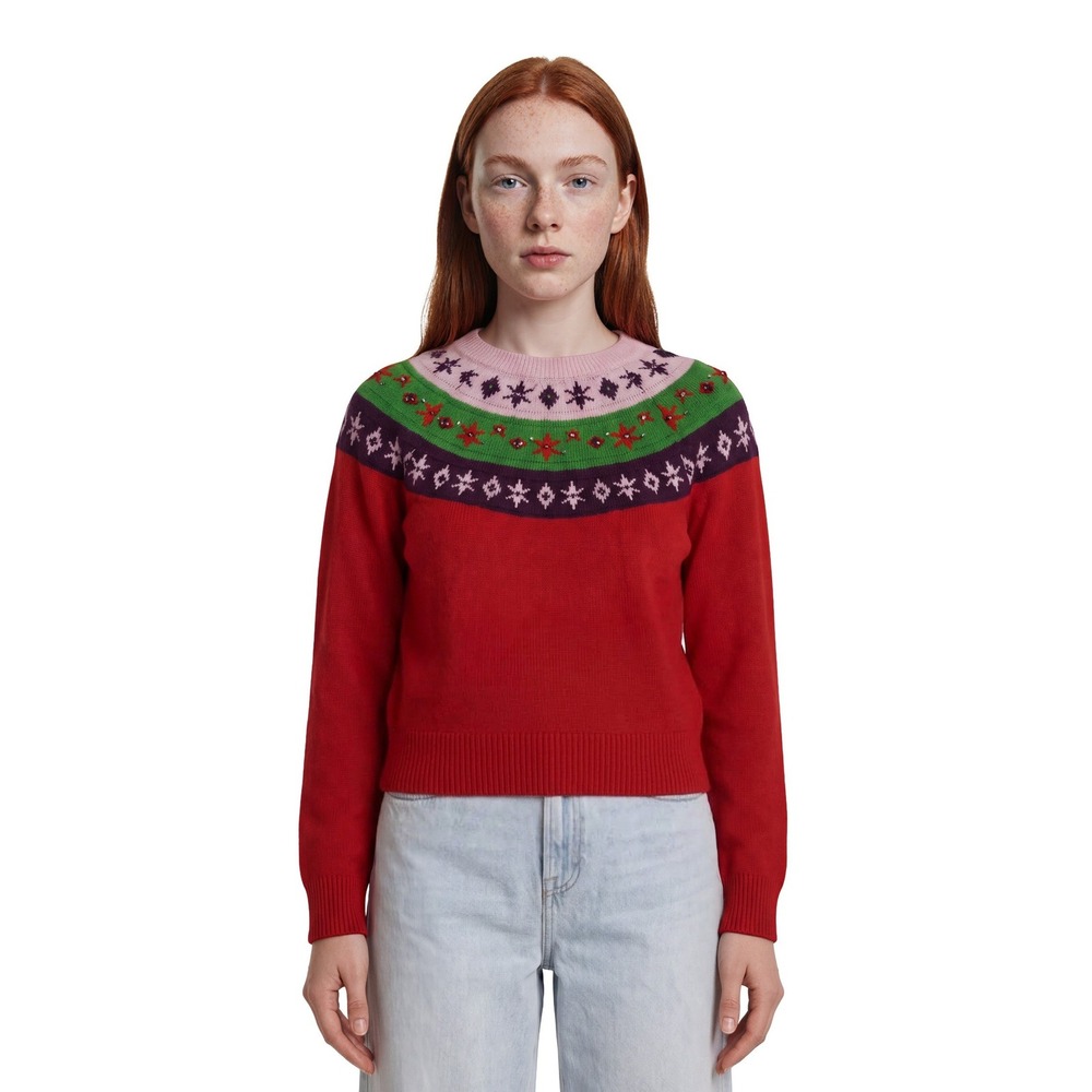 NWT Antonio Melani Kiley Fair Isle Sweater Womens Size XS Tomato Red Beaded $199